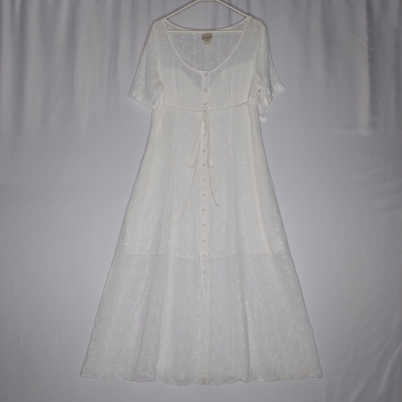 Vintage Dresses & Skirts - 90's Eyelet Empire Maxi Tie Waist 14 Cream Wedding Union Vtg Liz Now Claiborne
